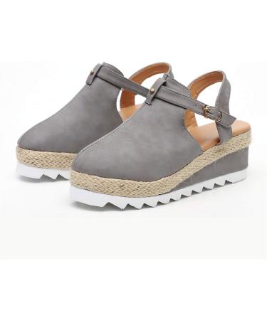Buy Creev Summer Shoes for Women - Hemp High Heel Platform Sandals Buckle Slippers Gray EU 37 & 40 - Perfect for Beach & Outdoor Leisure - Buy Online on GoSupps.com