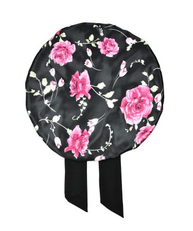 Satin Silk XL Hair Bonnet for Long Curly Hair - Black+Rose - Buy Online on GoSupps.com