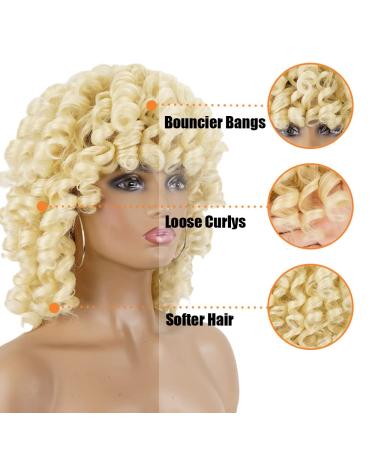 PHOENIXFLY Short Loose Curly Wig | Heat Resistant Synthetic Afro Wig for Women | Blonde/613 - Buy Online on GoSupps.com