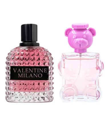 Valentine Milano (EDP) & Must Be Pink Bear Perfume for Women (EDT) - 3.4oz/100ml Long Lasting Scents Women's Parfum Fragrance for Women (Pack of 2)