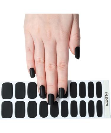 Foyute Semi Cured Gel Nail Strips 20 Pcs Soft Self-Adhesive Gel Nail Polish Wraps Sticker for Salon-Quality Manicure Set Long Lasting Easy to Apply & Remove Nail File & Wooden Stick Matte black - Buy Online on GoSupps.com