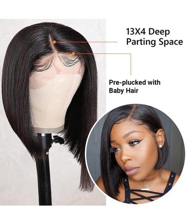 Nadula Short Straight Asymmetrical Bob Wig | 100% Unprocessed Brazilian Virgin Hair | 13x4 Lace Front | Pre Plucked with Baby Hair | 12 150% Density Lace Frontal Bob Wig - Buy Online on GoSupps.com