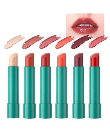 Wenrny 6 Pcs Lip Tint Hydrating 6 Color Powerful Moisturizing Lipstick Non-Sticky Long-Lasting Matte Lip Balm Tinted Lip Gloss Women Water Lipstick Plumping Tinted Lip Balm Women Lip Care Gifts