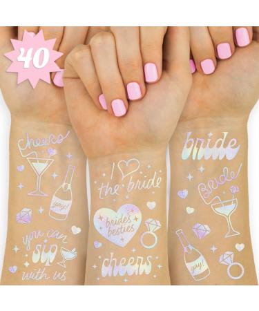 xo, Fetti Cheers Bachelorette Temporary Tattoos - 40 Iridescent Styles | Bachelorette Party Decoration, Bridesmaid Favor + Bride To Be