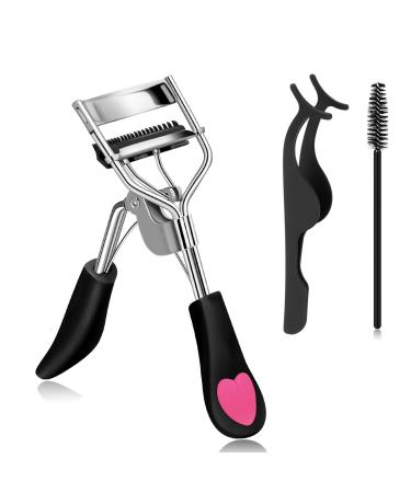 Eyelash Curler 3 in 1 Eyelash Curlers Kits with Lash Curler Built-in Eyelash Comb False Eyelashes Applicator Tool Eyelashes Tweezers and Eyelashes Brush for Women Beauty Makeup(Black)