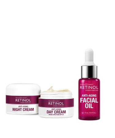 Retinol Anti-Aging Vitamin Enriched Day & Night Cream - Skincare duo that works day and night 1 Ounce Each Anti-Aging Facial Oil With Nine Essential Oils Restores Hydration and Nourishme