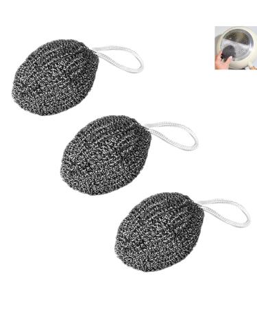6pcs Lanyard Wire Balls Stainless Steel Scrubber Metal Scouring Pads Kitchen Melon Shape Steel Cleaning Ball for Scrubbing Pots Baller Scrubbers Pan Grills Dishes (Silver 3pcs) 3pcs Silver