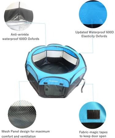 Portable Foldable Pet Playpen with Shade Cover - Blue | Indoor Outdoor Exercise Pen for Small Dogs, Puppies, Cats - Water-Resistant, Removable Cover Included - Buy Online on GoSupps.com