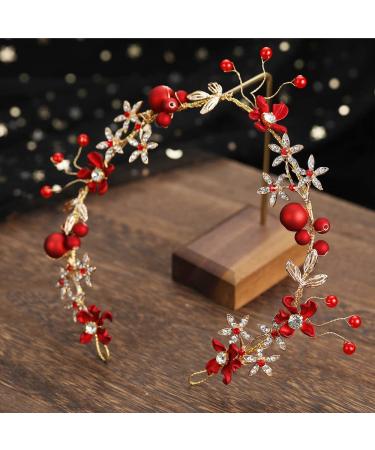 Drokit Red Flower Tiara Bridal Headpiece and Earrings Set - Wedding Hair Jewelry and Accessories - Buy Online on GoSupps.com