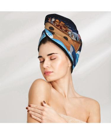 Ultra Plush Microfiber Hair Towel Wrap - Ultra Absorbent Turban for Curly Long & Thick Hair | Noah's Ark Ocean Scene - Buy Online on GoSupps.com