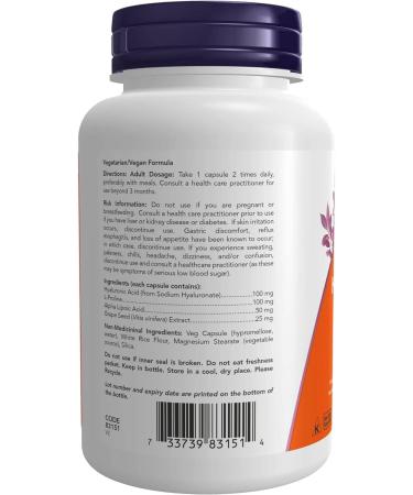 NOW Supplements Hyaluronic Acid 100mg Capsules 120 Count Unflavored 120 count (Pack of 1) - Buy Online on GoSupps.com