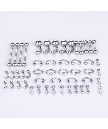 Xpircn 70PCS Piercing Kit Stainless Steel Opal 14G 16G - Piercing Jewelry Set for Lip, Nose, Tongue, Tragus, Cartilage, Daith, Eyebrow, Belly Button - Clear Retainer, Silver - Buy Online on GoSupps.com