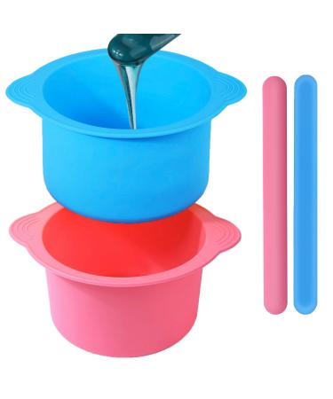 2 Pcs Silicone Wax Pot Insert Waxing Kit Reuseable Wax Pot Liner with 2pcs Silicone Spatulas for Hair Removal for Hair Removal on The Face And Underarms at Home Beauty Shop (Pink Blue)
