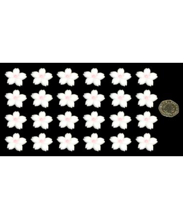 24 x Edible 3D 30mm Cherry Blossoms with Coloured Centers Many Colours Toppers Cake Cupcakes Decorations (Ice White)