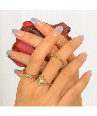 Sethexy Shiny Oval False Fingernails - Sparkle Acrylic Gradient Nail Tips (24 pcs) with Glue - Complete Cover Press-On Nails for Women & Girls in Blue - Buy Online on GoSupps.com