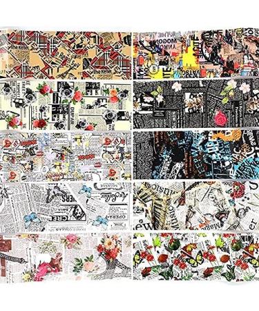 CHANGAR 10 Sheets Nail Foil Sticker Newspaper Magazine Style Foil Transfer Nail Decals Nail Foil Adhesive Stickers Starry Sky Manicure Transfer Tips Nail Art DIY Decoration - Buy Online on GoSupps.com