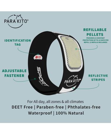 PARA'KITO Mosquito Repellent Wristband - Waterproof Outdoor Pest Bracelet with Natural Oils - Sport Edition (Black) - Buy Online on GoSupps.com