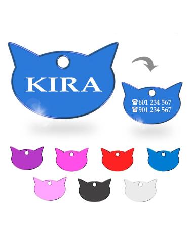 Ibera Gifts - Katzenmarks Katzkopf personalized with engraving for small to large cats - Plaque collar name tag medallion dog brand engraved blue