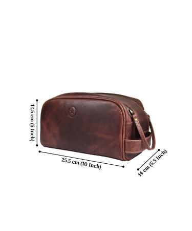 Premium Leather Toiletry Travel Pouch | Waterproof Lining | King-Size Vintage Dopp Kit by Aaron Leather Goods - Dark Brown - Buy Online on GoSupps.com