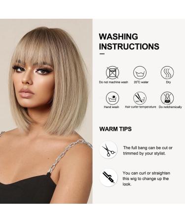 OUFEI Ombre Blonde Bob Wig with Bangs - Short Straight Synthetic Hair Wig for Women - Ideal for Daily Wear, Parties, and Cosplay - Buy Online on GoSupps.com