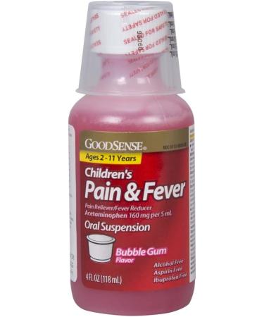 GoodSense Children's Bubble Gum Pain Reliever Liquid 4oz | Acetaminophen 160mg | Ages 2-11 | Fever Reducer - Buy Online on GoSupps.com