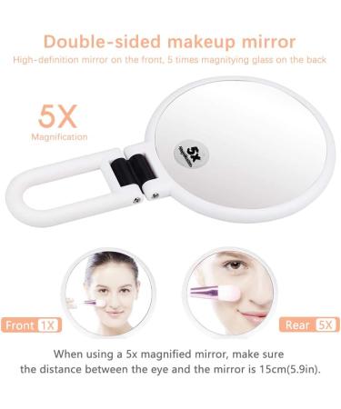 Double Sided 5X/1X Magnifying Hand Held Makeup Mirror - Compact Cosmetic Vanity Mirror for Girls Ladies - White - Buy Online on GoSupps.com