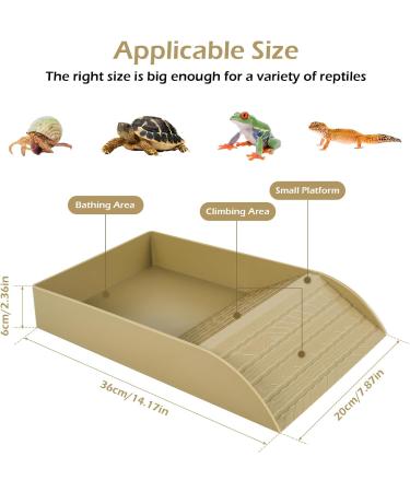 Alongen Tortoise Water Dish Tortoise Food Dish Anti Slip Reptile Pool Bowl with Ramp Reusable Reptile Pool Tortoise Habitat Accessories for Turtles Horned Frogs and Lizards(Brown) - Buy Online on GoSupps.com