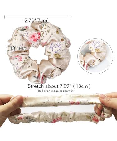 Xinmurffy 100% Mulberry Silk Floral Print Scrunchies for Women's Hair | Satin Silk Thick Elastic Hair Ties 19 Momme 3CM | White Flower - Buy Online on GoSupps.com