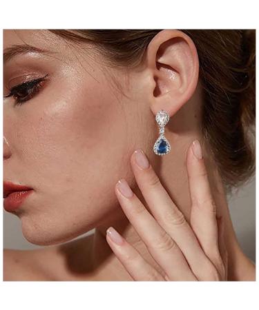 Vintage Sapphire Drop Earrings | Oval Blue Crystal Teardrop Jewelry for Women | Silver Rhinestone Studs & Wedding Gifts - Buy Online on GoSupps.com