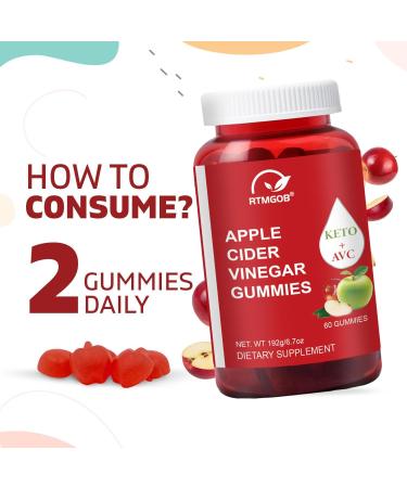 RTMGOB Apple Cider Vinegar Gummy Vitamin B12 1000 mg Apple Flavor Vegan Non-GMO Gluten Free Supplement-60 Gummies - Buy Online on GoSupps.com