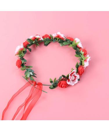 Minkissy Red Bridal Hair Wreath - Women & Girls Flower Headband with Green Leaves | Wedding Party Crown - Buy Online on GoSupps.com