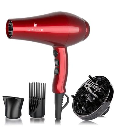 1875W Professional Ionic Hair Dryer Salon Lightweight Blow Dryer 2 Speed and 3 Heat Settings Powerful Ceramic Fast Dryer with Diffuser Concentrator and Comb (Red)