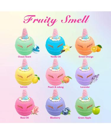 Unicorn Bath Bombs for Kids - 9 Large Organic Bath Bombs with Surprise Squishy Toys Inside - Perfect Gift for Girls - Buy Online on GoSupps.com