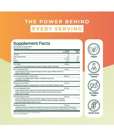 optiverd Greens Superfood Powder with Probiotics & Enzymes Detox Gut Health Energy & Immune Support Organic Vegan Gluten-Free 30 Servings Mango Flavor - Buy Online on GoSupps.com