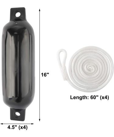 NovelBee 4 Pack 4.5x16 Ribbed Boat Fender Set with Lines, Pump & Needle - Black - Buy Online on GoSupps.com