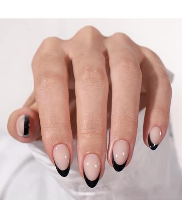 Zahrvia Press on Nail Geln gel - Salon Acrylic Natural Collection Medium Length Square Art Nails 30 Artificial Nails Nail Files Glue Pads & Manicure Sticks - SD-Black French Nail - Buy Online on GoSupps.com