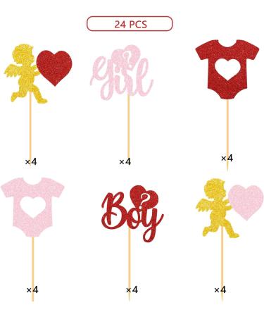 Valentine's Day Gender Reveal Cupcake Toppers Red Pink Hearts Boy Or Girl Cupid Valentine Baby Shower Decoration - Buy Online on GoSupps.com