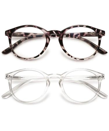 Koosufa fashion anti blue light reading glasses Federscharnier women men's round reading aid see help anti -fatigue glasses 1.0 1.25 1.5 2.25 2.75 3.5 4.0 Leopard+transparent 0.0 x