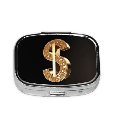 Gold Dollar Sign Printing 2 Compartment Small Pill Case Cute Small Pill Box Purse Pill Boxs Travel Pill Organizer for Pocket Purse and Travel Gifts