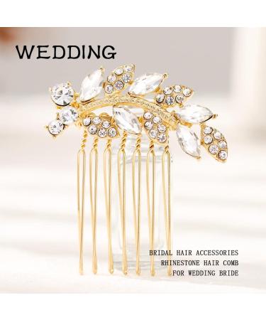Foyte Crystal Bride Wedding Hair Comb - Gold Leaf Bridal Headpiece for Women and Girls - Buy Online on GoSupps.com