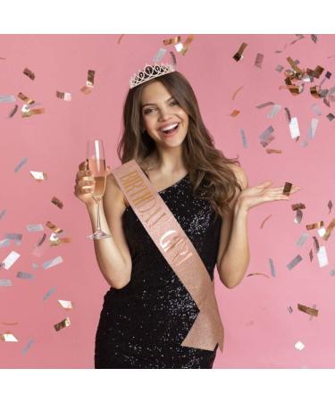 Didder Birthday Crown & Sash Set - Rose Gold Rhinestone Tiara for Women | 21st Birthday Party Accessories - Buy Online on GoSupps.com