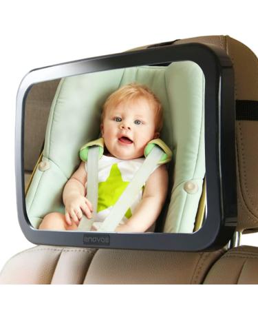 Enovoe Baby Car Mirror - Wide Shatterproof and Adjustable Car Mirror for Kids - Convex Back Seat Baby Mirror for Car - 360 Swivel Shatterproof Adjustable Wide Convex - Cleaning Cloth Included
