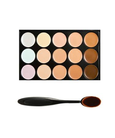 15 Shades Colour Concealer Makeup Palette Kit Make Up Set + Oval Make up Brush