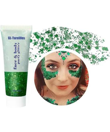 Turelifes Chunky Glitter Gel - Festival Body, Hair, and Nail Makeup - 50ml Liquid Eyeshadow in Green - Long Lasting and Easy to Apply - Buy Online on GoSupps.com