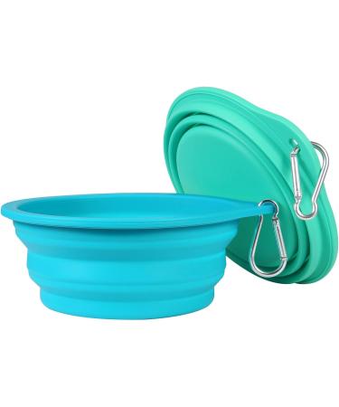 SLSON 2-Part Foldable Dog Bowls - Travel & Camping 600ml Lightweight Plastic for Dogs & Cats | Blue & Green - Buy Online on GoSupps.com