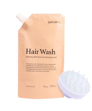 8 oz Datum Labs Hair Wash Hair Cleansing Cream + Scalp Brush for All Hair Types | Color Protectant | Natural | Sulfate-Free | Paraben Detergent & Cruelty-Free | Shampoo & Conditioner Alternative
