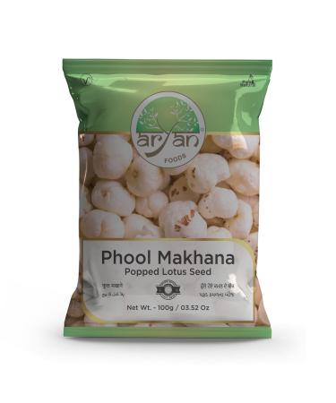 Aryan Phool Makhana (Puffed Lotus Kernals) Popped Lotus Seeds Fox Nuts Low Calorie Natural Protein Snack Gluten Free & Vegan-100gm (Pack of 1)