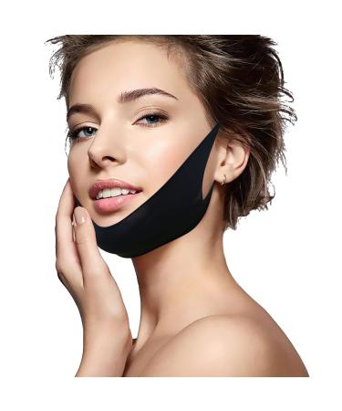 WIDVIH Reusable Slim Silicone Double Chin Reducer, V Shape Face Lifting Mask Chin Patch Face Lift Tape, Anti-Wrinkle Anti-Aging Firming Contouring V-Line Double Chin Lift Mask Black 4PCS