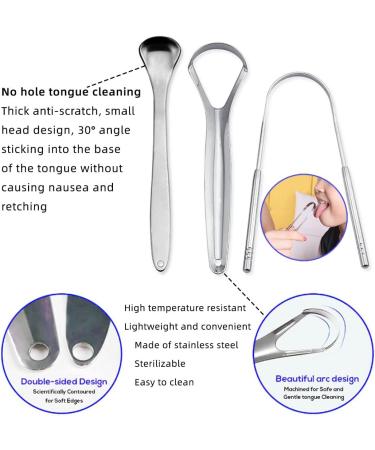 SSRDFU Tongue Scraper Set - 3 Stainless Steel Tongue Cleaners for Oral Care | Effective Bad Breath Solution - Buy Online on GoSupps.com