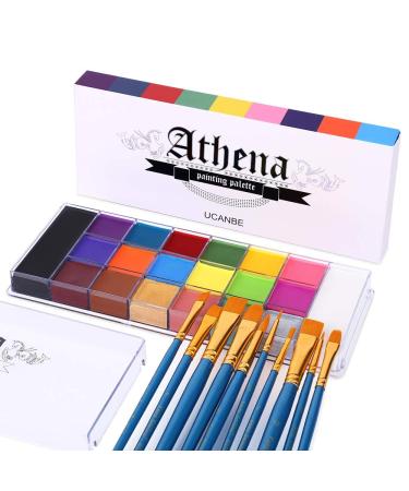 Ucanbe body colors set 20 colors with 10 brushes - safe facial color bodypainting for theater make -up carnival make -up Halloween Party -Makeup 20+brush